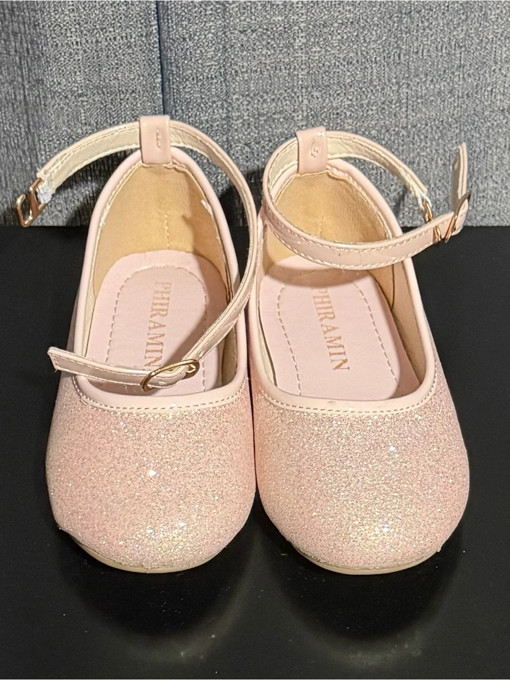 Little girls sparkly flat dress shoes- light pink